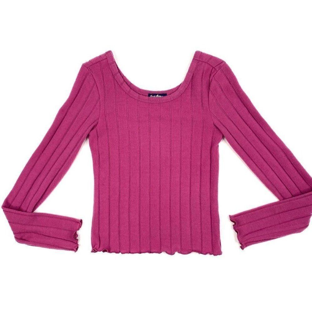 Shirt Top Juniors' XL Pink Ribbed Long Sleeve